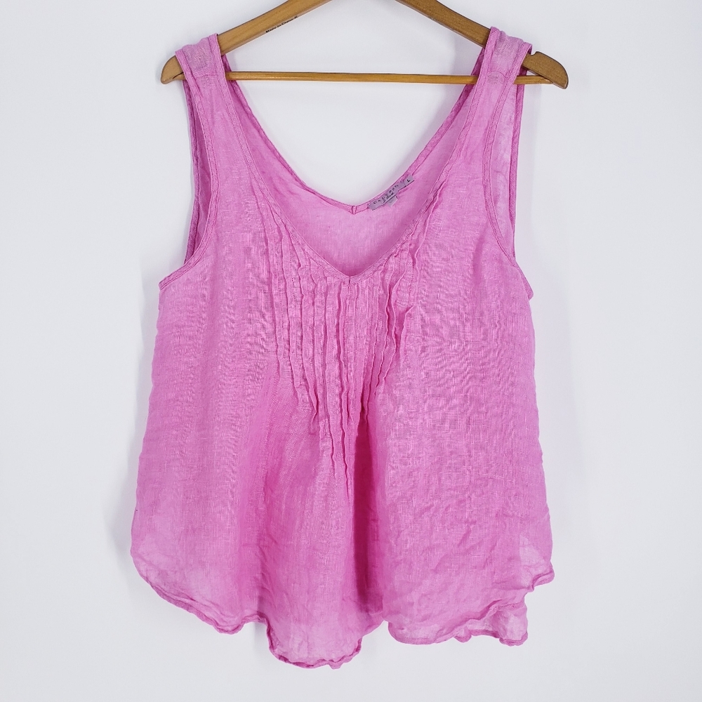 Calypso St. Barth 100% Linen Pink Lagenlook Sleeveless V Neck Top Large